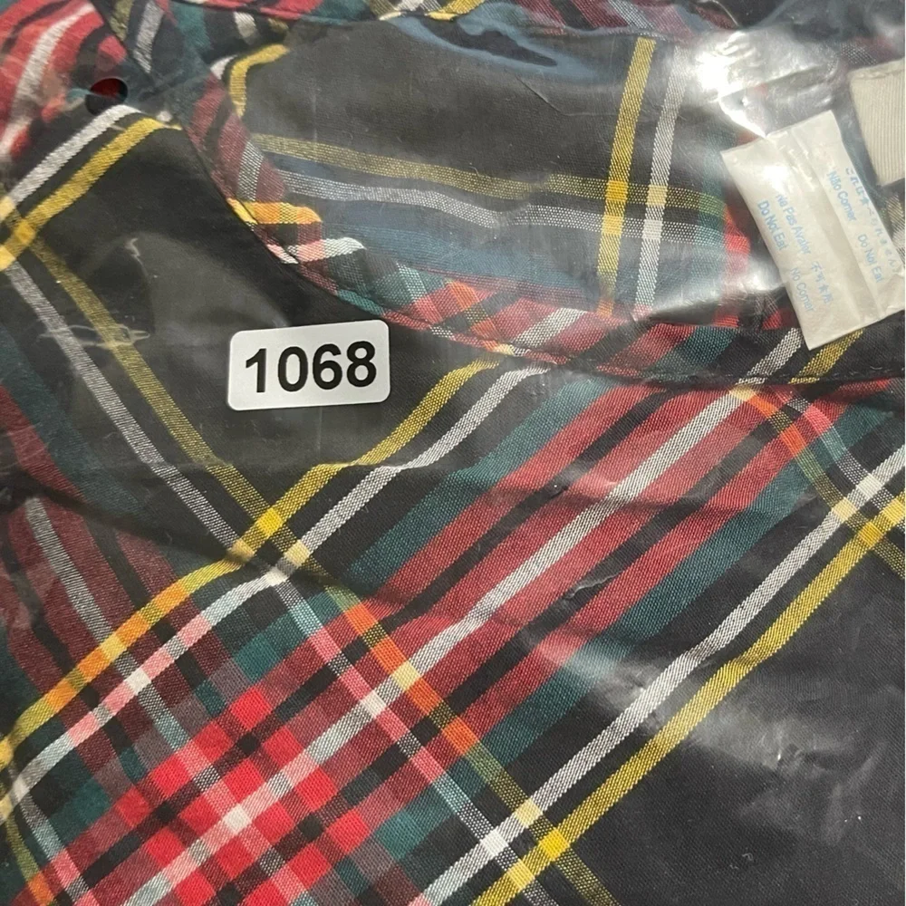 J Crew Women's Christmas Black Tartan Plaid Puff Sleeved Top XS Organic Cotton